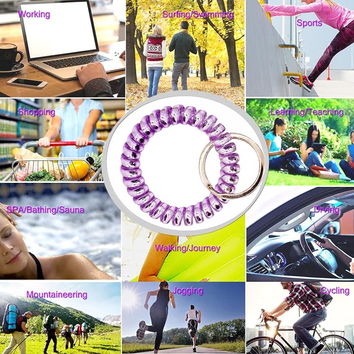 BIHRTC Stretchable Wristband Wristlet Keychain Elastic Coil Spring Spiral Key Chain for Gym Pool Sauna Outdoor Activities