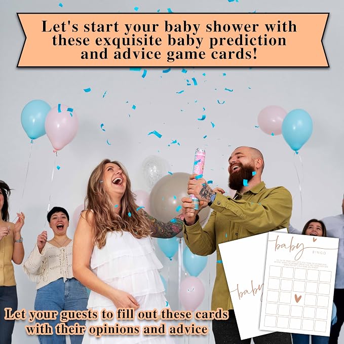Baby Bingo Game, Baby Shower Games Cards, Minimalism Boy or Girl Baby Gender Reveal Party Favors Decorations and Supplies, 25 Pcs Double-Sided - C02