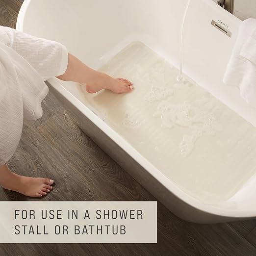Rubbermaid Commercial Products Bath Tub and Shower Mat, 36-Inch X 18-Inch, White, Extra Long, Machine Washable, Safti-Grip Non-Slip Bathroom Mat with Suction Cups for Home/Hotel/Shower/Bathtub