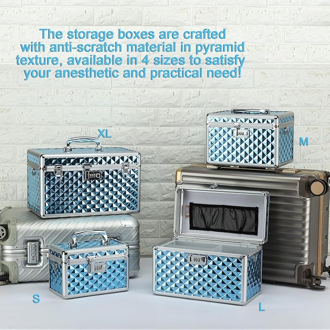 Storage Lock Box with Combination Lock, Lockable Medicine Storage Box, Empty First Aid Box, Security Lock Box, Multipurpose Locking Box for Home and Outdoor Use (Blue, Large)