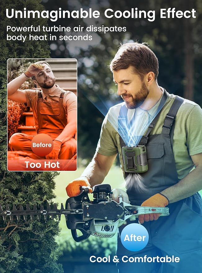 Koonie Waist Clip-on Fan, 100 Levels of Speeds, 24H Use Time, Green | Cool Clip Fan Under Shirt Fan, Rechargeable Battery, Wearable Belt Personal Device for Outdoor Work, Camping, Travel