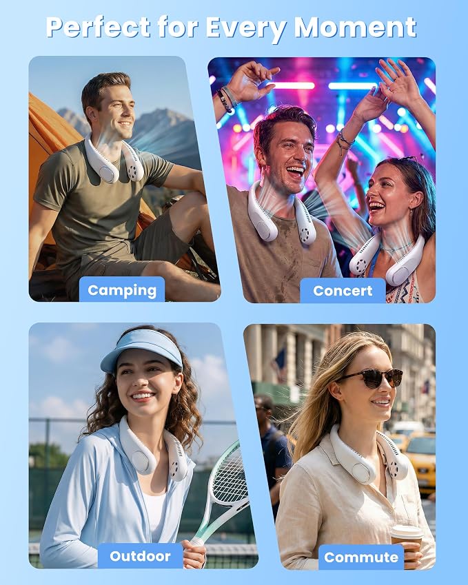 Portable Neck Fan - Rechargeable Personal Fan, Up to 10 Cooling Hours Battery Powered, Neck Fans That Blow Cold Air for Travel Summer, Gift for Men Women Dad Mom Hands Free Bladeless Twistable