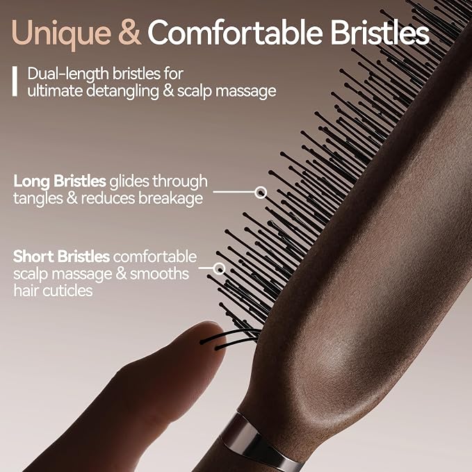 Hair Brush for Men, Detangling& Styling Hairbrush with Dual-Length Bristles | For Wet & Dry Hair, Eliminates Knots & Breakage, Suitable for Women Fine/Thin/ Short/Thick Hair, Vintage Wood Grain