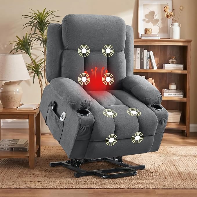 MAHOMICO Power Lift Recliner Chair for Elderly with Vibration Massage and Lumbar Heating Oversized Single Sofa with Cup Holder and USB Charge Port for Living Room
