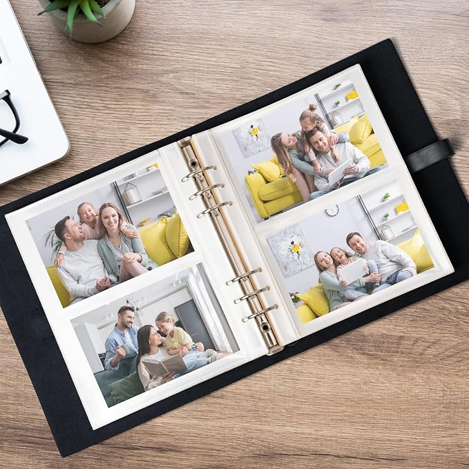 Photo Album 4x6 300 Photos,Genuine Leather Photo Albums with Writing Space with 30 Writing Paper,Travel Family Wedding Kids Graduation Ultrasound Baby Picture Album Scrapbook Photo Album（Blue）