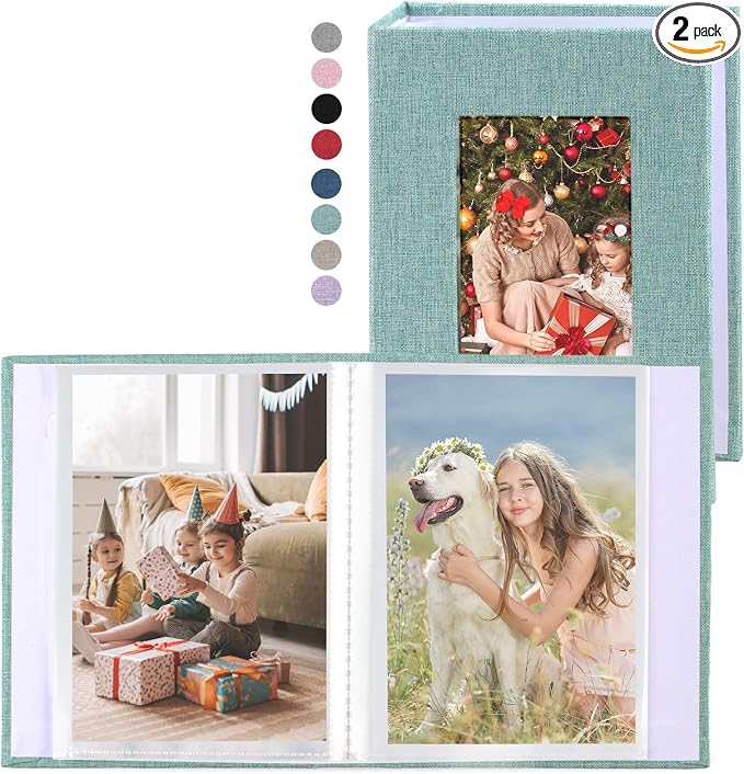 vivinin 2 Pack Photo Album 4x6, Linen Cover Photo Book, Small Photo Album Book for 36 Pockets Hold 72 Pictures, Picture Book for Photos Family Anniversaries Baby Vacations (Green)