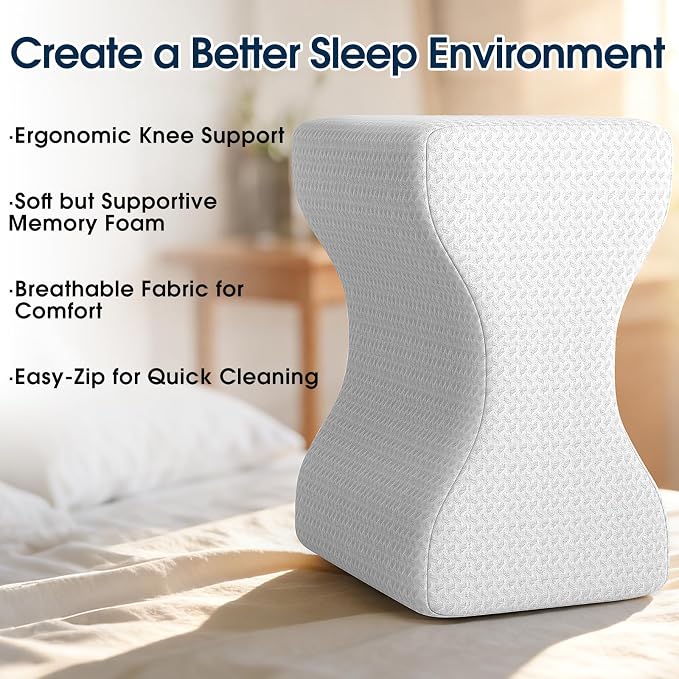BlissTrends Memory Foam Knee Pillow, Knee Pillow for Side Sleepers, Leg Pillows for Sleeping Blood Circulation, Elevation Pillow for Spine Aligning, Sciatica, Hip, Knee, Ankle Pain, White, X-Large