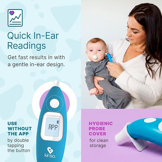 Kinsa Smart Ear Infrared Digital Thermometer for Fever | FDA-cleared medical termometro for body temperature readings for all ages; smartphone app tracks symptoms and offers guidance
