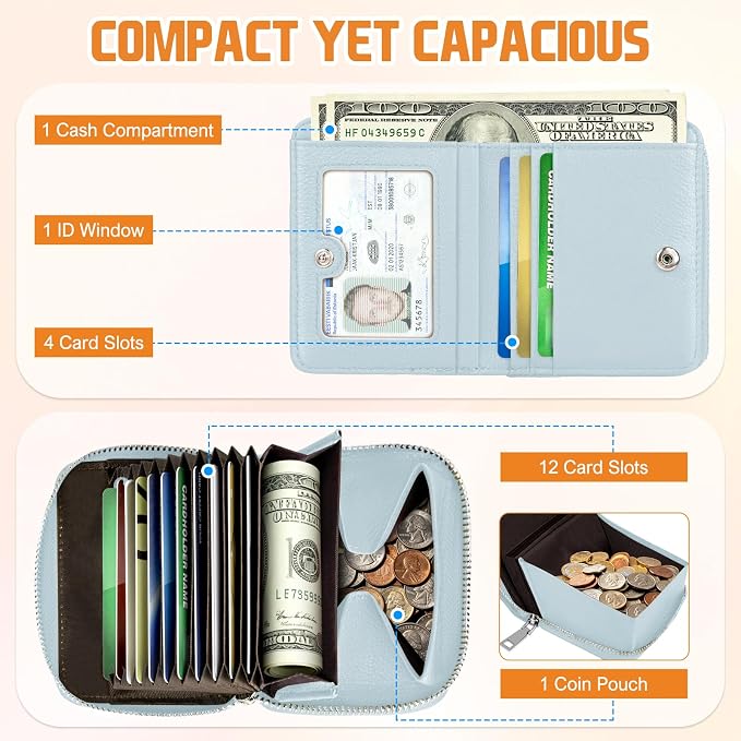 HUANLANG Mens Wallet RFID Blocking Multi Card Holder Wallets for Men Bifold Wallet with Zipper Small Men's Leather Wallet