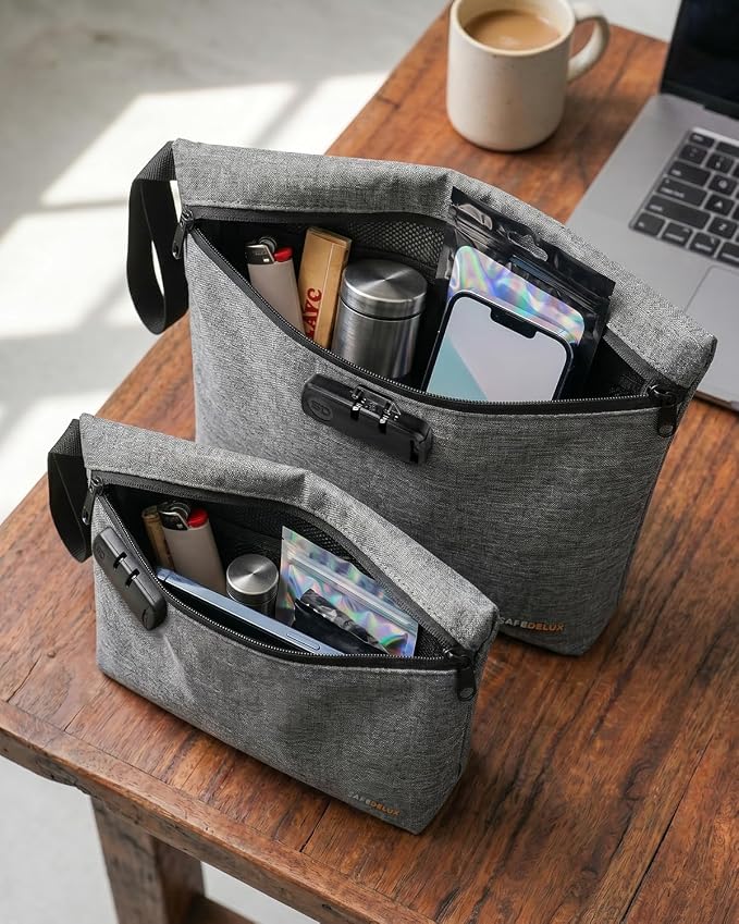 Smell Proof Bag, Odor Proof Bag with Combination Lock, Durable Smell Proof Container with Carbon Lining, Secure Odorless Travel Pouch for Home & On-the-Go (Grey, 12.5″x9.5″)