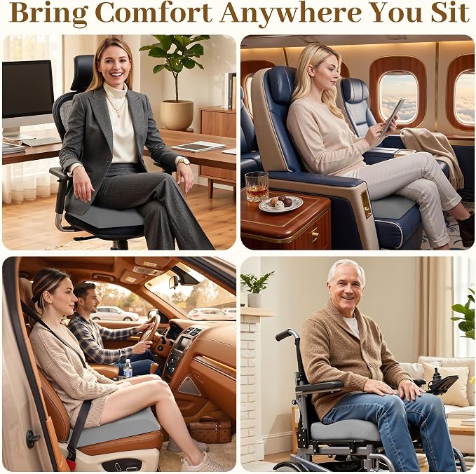TranquilRelax XL Memory Foam Seat Cushion for Office Chair, 3.35-Inch, Light Gray
