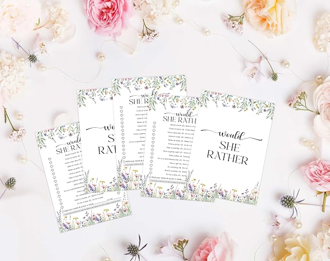 Wildflower Bridal Shower Games, Boho Flowers Would She Rather Game for 30 Guests with Game Cards, Bridal Shower Decor, Wedding Decorations Supplies (26)