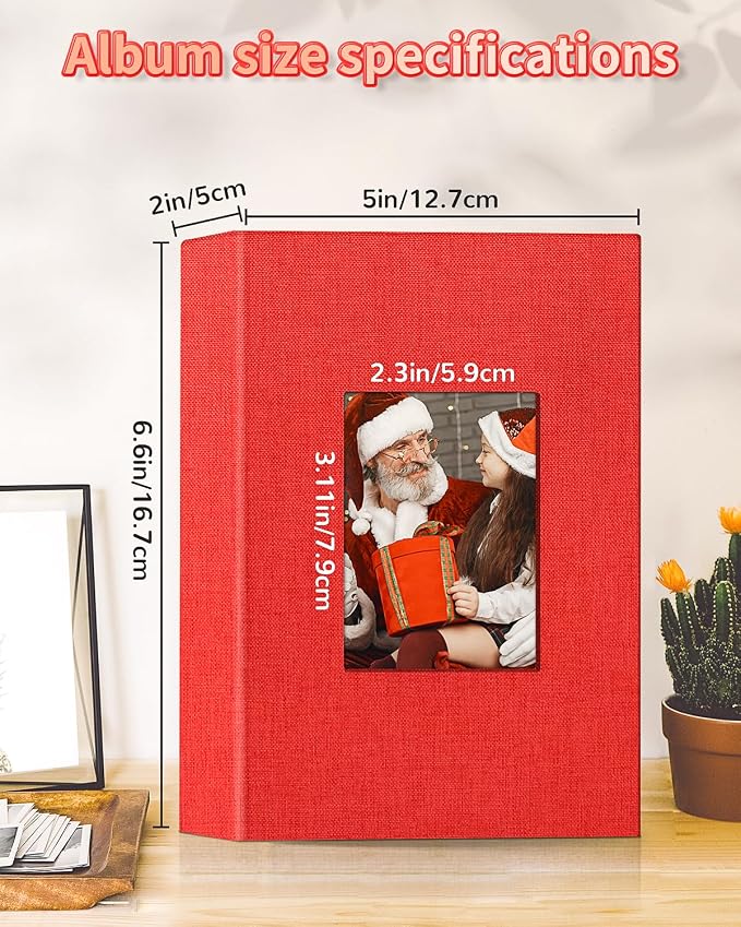 Artfeel Photo Album 4x6 with 100 Pockets,Slip-in Picture Albums,Linen Cover Memory Book with Front Window,White Page Vertical Photo Book for Wedding,Family,Anniversare,Baby,Vacation