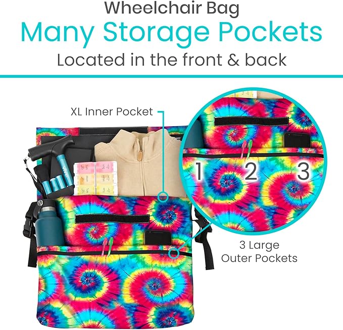 Vive XL Wheelchair Accessories Bag - Waterproof, Scratch-Resistant, Double-Stitched, Machine Washable for Adults, Seniors, 15 Colors - Storage Walker Backpack to Hang on Back