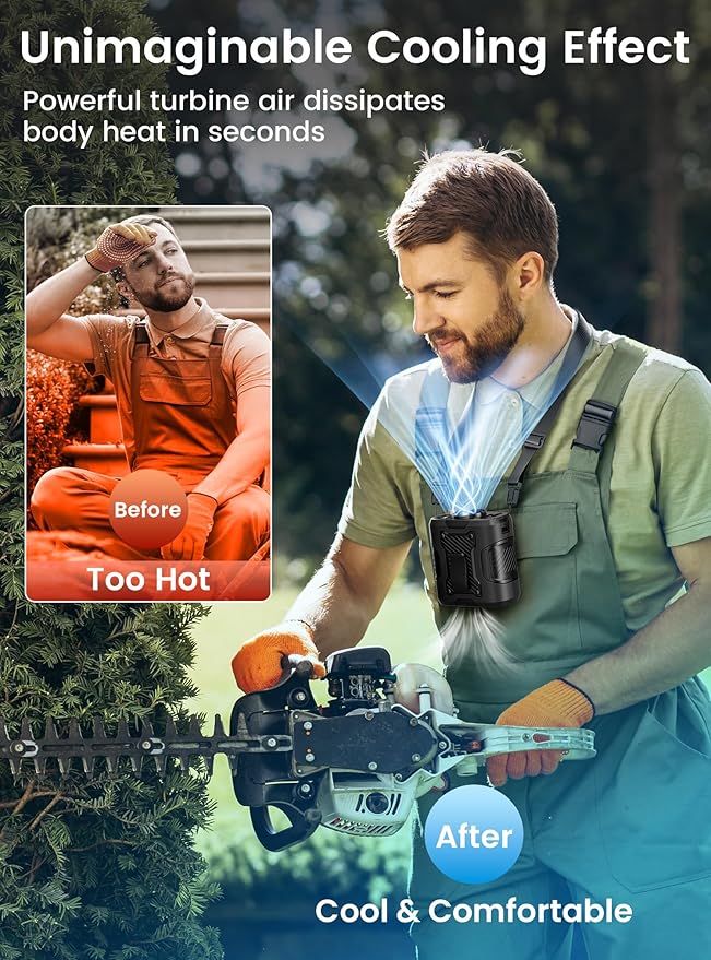 Koonie Waist Clip-on Shirt Fan, 100 Levels of Speeds, 24H Use Time, Black | Cool Clip Fan Under Shirt Fan, Rechargeable Battery, Wearable Belt Personal Device for Outdoor Work, Camping, Travel