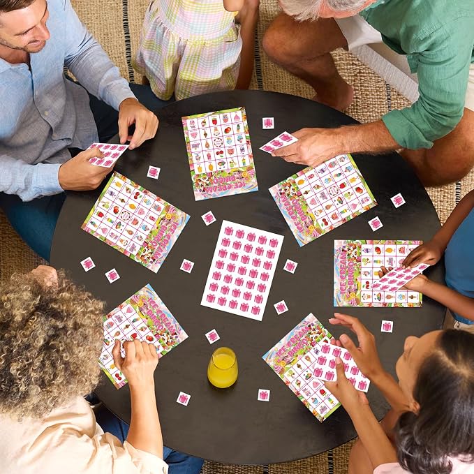 24 Players Ice Cream Bingo Cards, Sweet Ice Cream Bingo Game Cards Summer Party Games for Birthday Holiday Party Wedding School Classroom Group Activities Favors Supplies