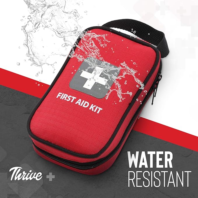 Thrive Compact Waterproof Car First Aid Kit - Durable Rip-Stop Nylon Hiking Supplies, First Aid Safety Kit Includes Bandages & Wipes, 100-Piece Bag