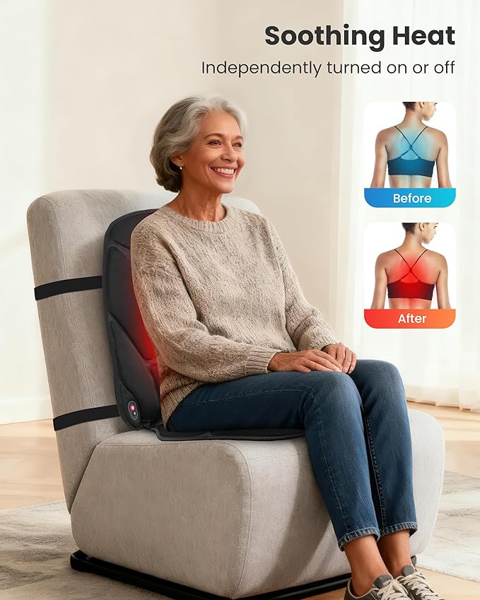 COMFIER Vibration Back Massager with Heat, Heated Massage Chair Pad, Massage Seat Cushion, Chair Massager pad, seat Warmer 5 Vibrating Modes & 2 Heat Levels, Ideal Gifts for Men Women