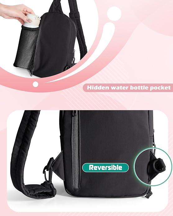 Smasrob Puffer Sling Bag for Women with RFID Blocking Pocket | Hidden Water Bottle Holder, Small Crossbody Bag with Multiple Pockets