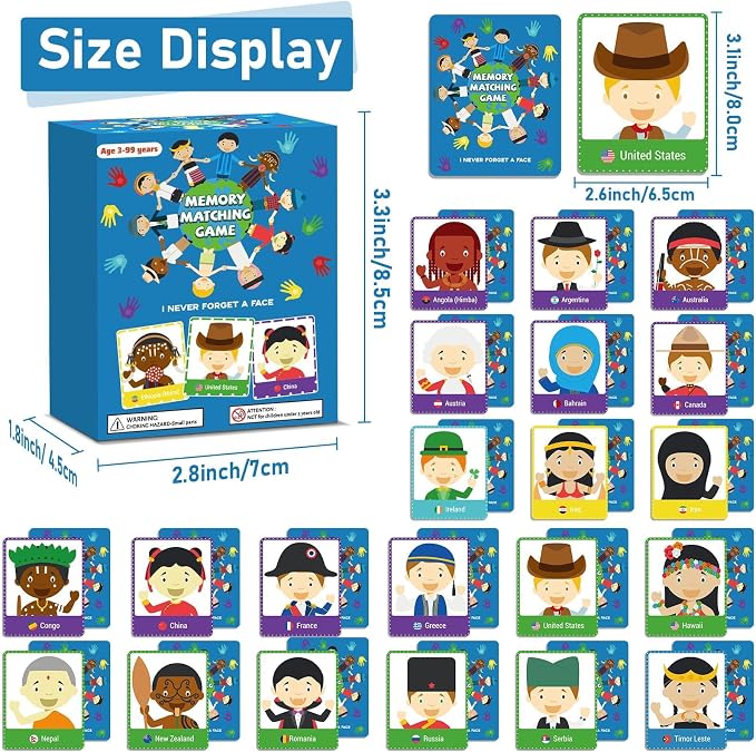 gisgfim 100 PCS Memory Matching Game Never Forget a Face Concentration Memory Card for Kids Educational Ages 3-8 A Fun & Fast Matching Games