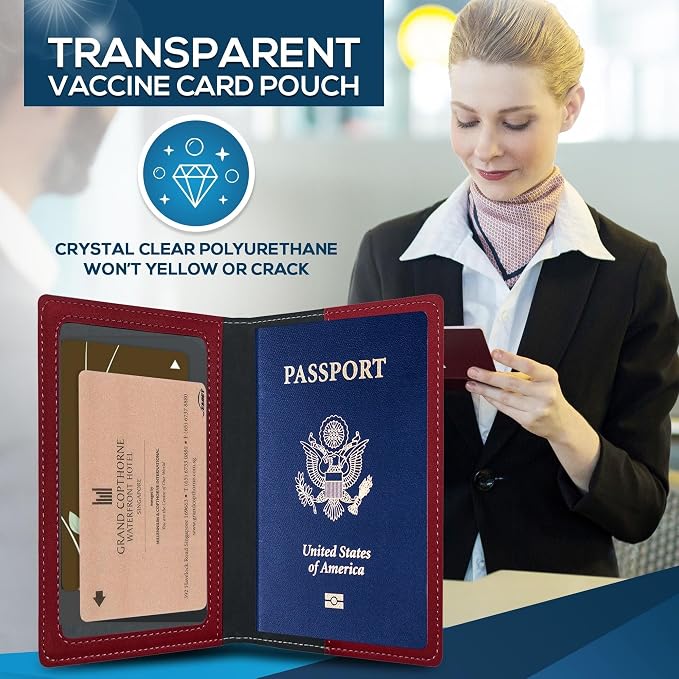 Ciana Passport Holder for Travel, RFID Passport Wallet, Leather Passport Cover & Card Holder for Men & Women, Slim Travel Wallet, Passport Case (Burgundy)