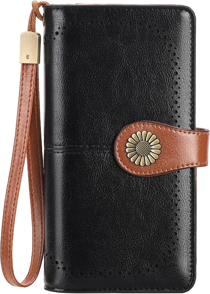 SENDEFN Wallets for Women Leather Credit Card Holder with RFID Blocking Large Capacity Wristlet | with RFID Blocking