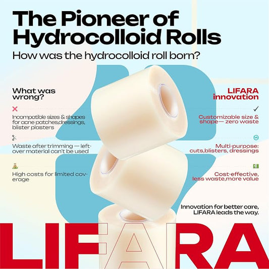 LIFARA Hydrocolloid Roll for Wound Care - Cut-to-Size, Hydrocolloid Patch Bandages with Self-Adhesive, Ultra Absorbent & Waterproof, First Aid Kit Essential (11.8mil/ 0.3mm Thickness, 2in*16ft)