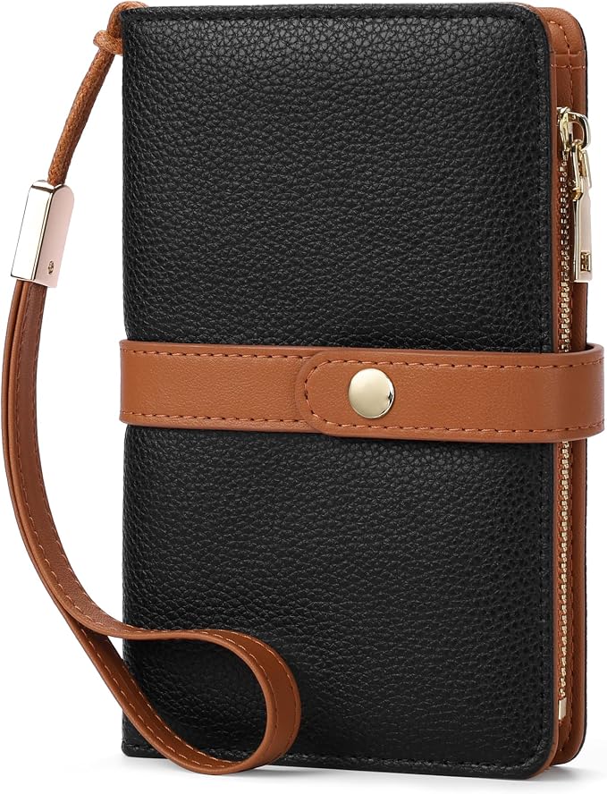 Small Wallet Women RFID Blocking Vegan Leather Slim Thin Bifold Credit Card Wallet Passport Holder Ladies Travel Wallet Mini Purse with Zipper Pocket