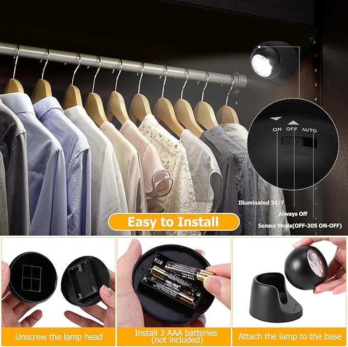 Motion Sensor Outdoor Lights - Outdoor Motion Sensor Light Battery Operated Wireless Spotlight Motion Detector Security Light Auto On Off for Sheltered Porch Stair Hallway Garage Wall Shed (2 Pack)