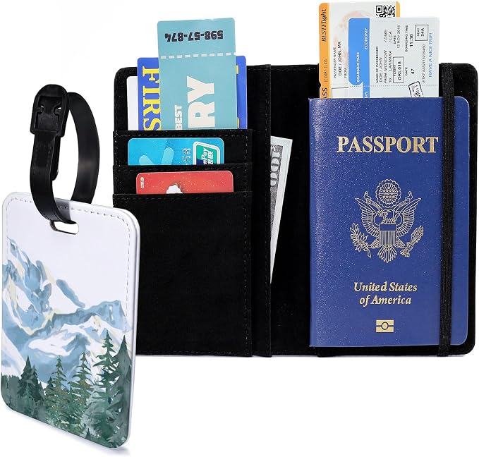 Passport Holder Set,Passport Holder and Luggage Tag,Cover for Men and Women,Wallet, Case,Travel Accessories（5.82 * 3.93 inch）