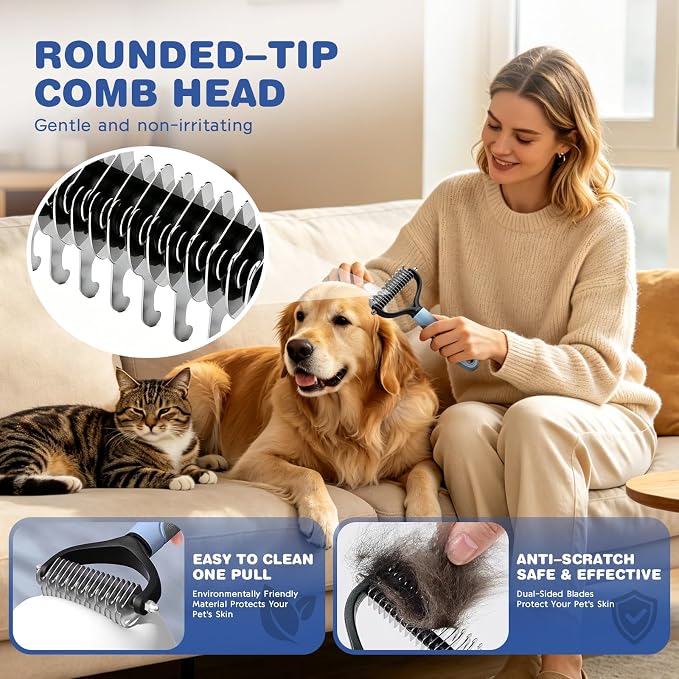 2PCS Pet Pro Grooming Dual-Sided Pet Pro Grooming Tool, Cat Brush Rake and Long Haired Dog Brushes, Pets Knotter Dogs and Cats for Grooming Hair Pets Tools