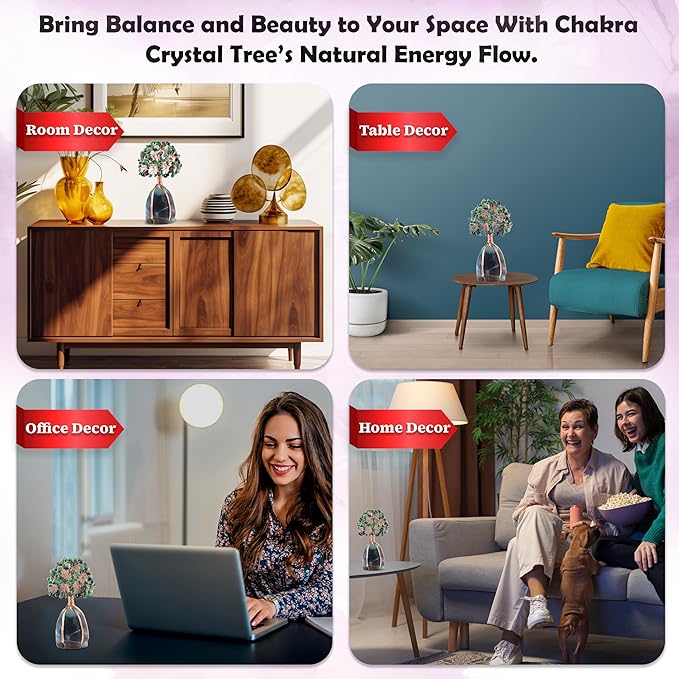 Crocon Ruby Zoisite Crystal Tree with Fluorite Rough Base Tree of Life Decor for Shelf, Bedroom, Birthday Gifts for Women, Sister Birthday Gift for Mom, Cute Home Decor Present