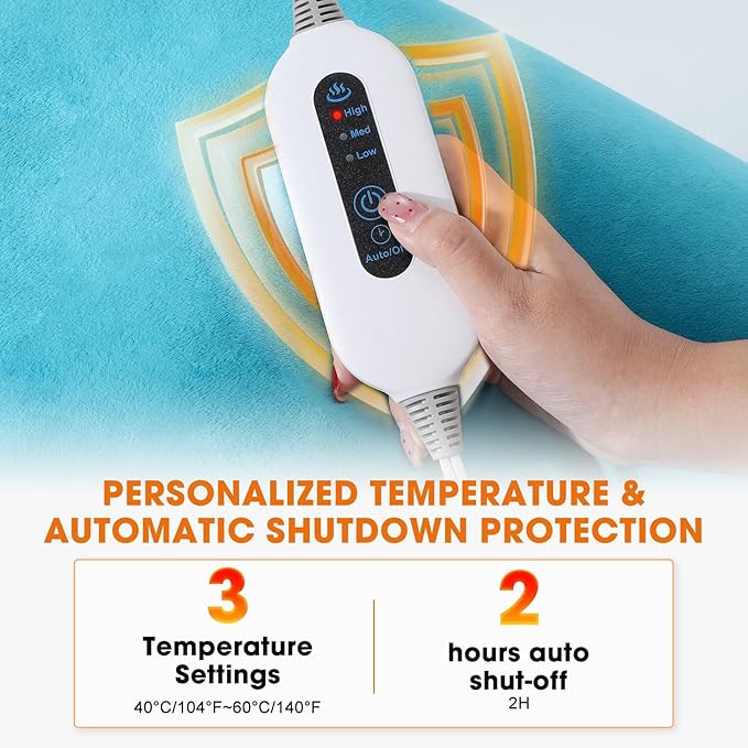 Heating Pad for Back Neck Shoulders, Large Wearable Relax Muscles, Birthday Gifts for Women Men Mom Dad Elderly, 3 Heat Settings/2-Hour Safe Auto-Off, 24"×37" Ergonomic Fit Design-Blue
