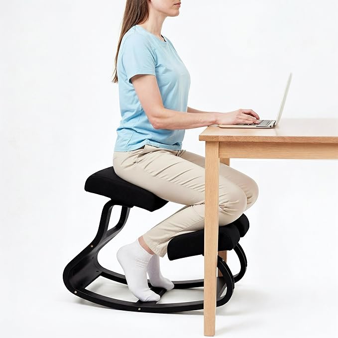 NYPOT Ergonomic Kneeling Chair with Adjustable Seats - Knee Chair for Posture Correction & Kneel Rocking Stool for Desk - Back Pain Relief and Support for Home and Office (Modern, Total Black)