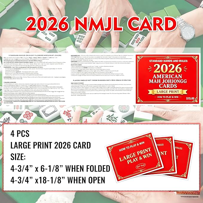 American Mahjong Cards 2026 Official Mahjong League Card, Jumbo Clear Print, Improve Memory & Focus, Brain Exercise for Seniors, Stress Relief Social Game, Perfect for Game Night Rack, Set of 4