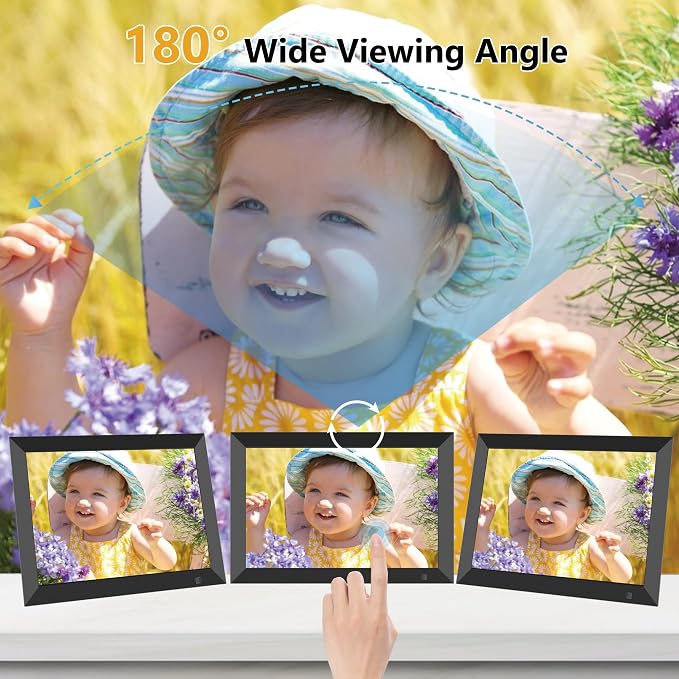 10.1 Inch WiFi Digital Photo Frame, 32GB Smart Digital Picture Frame with IPS Touch Screen, Motion Sensor, Auto-Rotate, Share Photos via Frameo App, Calendar, Ideal Gifts for Mom Grandparents
