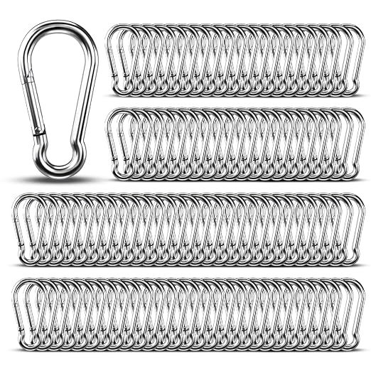 Small Carabiner Clip Hooks, 100pcs 2.36 inch Carabiners Heavy Duty, 304 Stainless Steel Spring Snap Hook Fits Camping Hiking, Metal Clips for Rope Chain Keys Rings