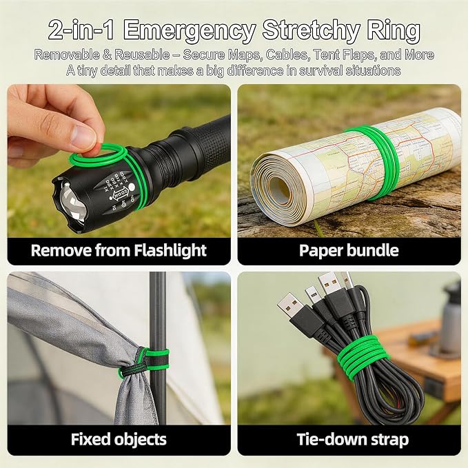 HAUSBELL T8 A100 2000 Lumen Flashlight 2 Pack with Glow-in-Dark Ring, Heavy-Duty Aluminum Tactical Flashlights High Lumens, 5 Modes Zoomable Waterproof LED for Emergency Camping Hiking Home Use