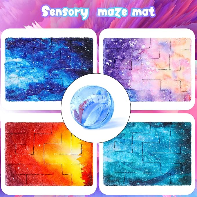 4 Pcs Marble Maze Mat Sensory Fidget Stress Relief Toys Calming Sensory Mat Anxiety Relief Fabric Toys for Teens School Home Reduce Stress(Starry Sky,8.66 x 6.3 in)