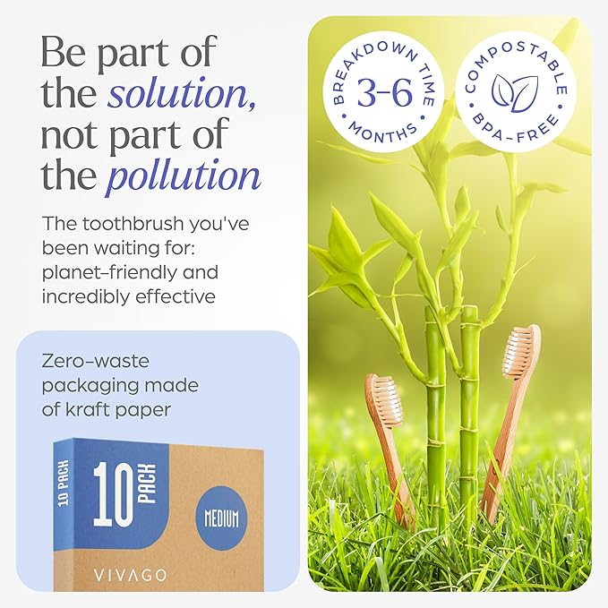 Bamboo Toothbrushes Medium Bristles 30 Pack - BPA Free Medium Bristles Toothbrushes for Adults - Eco-Friendly, Natural Wooden Toothbrush