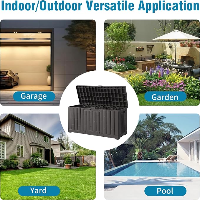 Outdoor Storage Box, 60 Gallon Waterproof Deck Box, Lockable Storage Container, Built-in Reinforcing Metal Rod Outside Resin Bin for Patio, Garden, Poolside and Garage