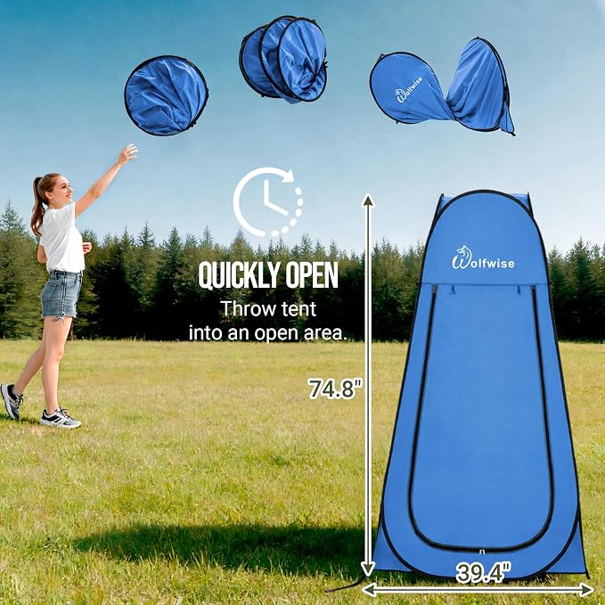 WolfWise Pop Up Shower Tent for Camping Essentials, Compact & Lightweight | Portable Instant Changing Tent with Window & Carry Bag, Privacy Dressing Room Bathroom for Outdoor, 6'3"/6'11" H