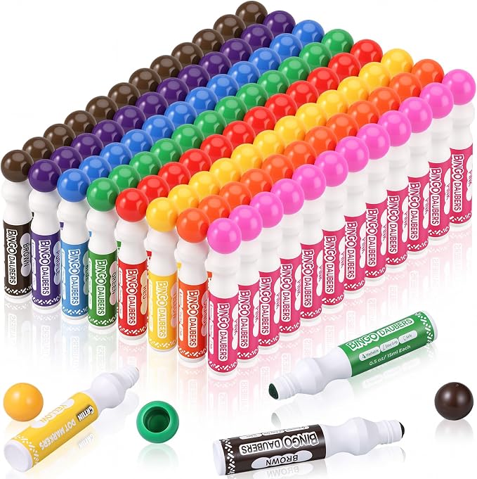 Crtiin 96 Pack Mixed Colors Set of Bingo Daubers Bingo Dabbers Dot Markers Bulk Paint Dotters Craft Ideal for Art and Crafts Painting Supplies Drawing Coloring Class Pre School Adult Gift (8 Colors)