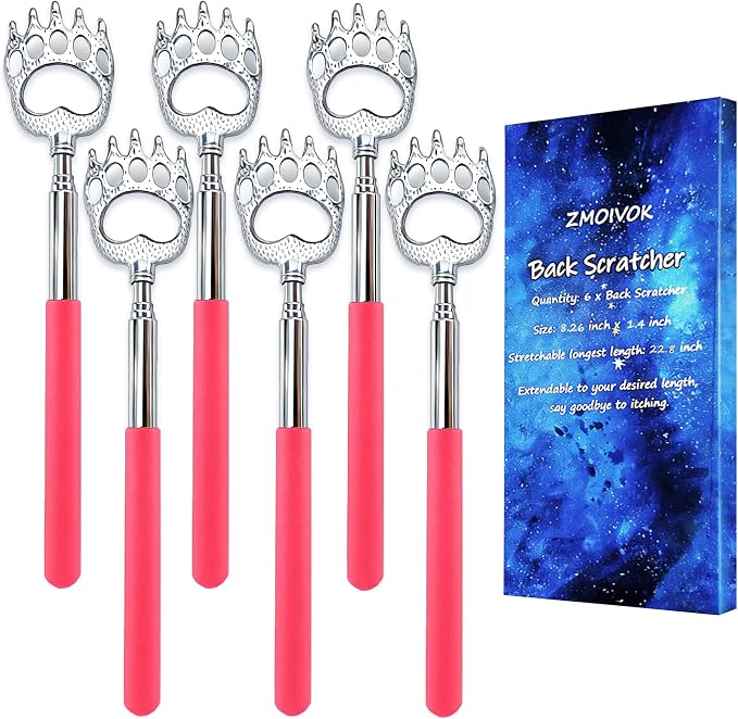 6 Pcs Back Scratcher Extendable,Metal Bear Claws Back Scratchers | Backscratche for Men, Women,Adults,Christmas Stocking Stuffers (Pink)