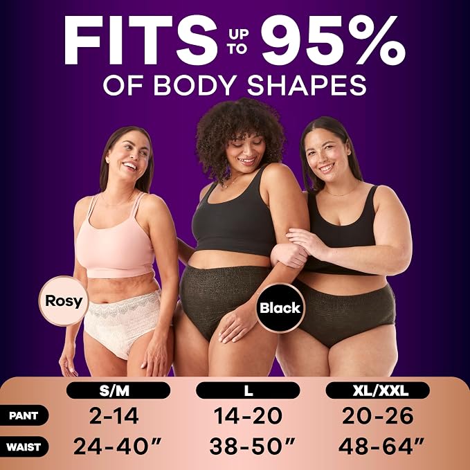 Always Discreet Boutique Incontinence and Postpartum Underwear for Women, Maximum Protection, Large, Black, 10 Count