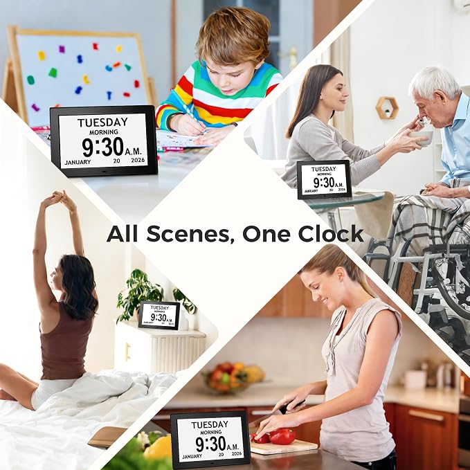 10.1'' Digital Clock With Date And Time, Large Display Clocks for Seniors | 1280*800P HD, Easy to See Date Time Day of Week, Reminders & Alarms, Auto DST, Gifts for Alzheimer Dementia Elderly, Black