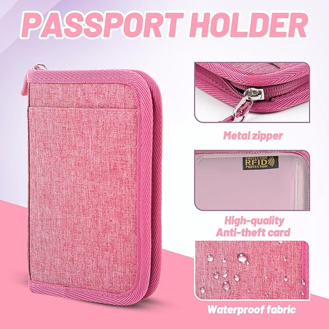 Passport Holder for Travel, RFID Blocking Wallet for Couples Men and Family | Multi-compartment organizer holds passports, cards, tickets, IDs and cash for women, couples and international family travel