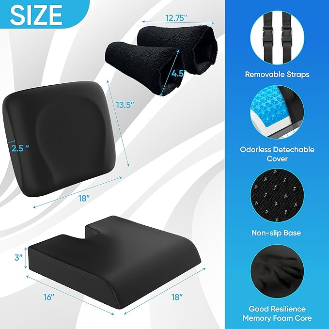 Wheelchair Cushion for Pressure Relief - (4-Piece Set) 18”x16” Anti-Slip Wheelchair Seat Cushions, Lumbar Pillow and Wheelchair Armrest Pads for Adults, Seniors, Wheelchair Accessories