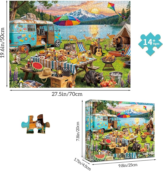 1000 Piece Puzzles for Adults,Outdoor Camping Jigsaw Puzzle 1000 Pieces for Adults Seniors,Challenging Family Games Holiday Party Gifts -1:1 Poster Interlock Perfectly Letter on Back