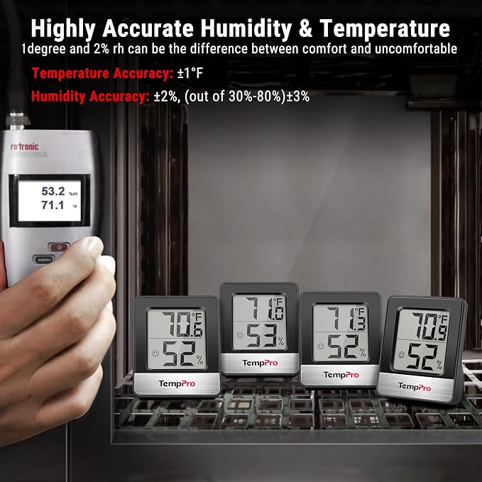 TempPro TempAir Black 2 Pack Digital Hygrometer Indoor Thermometer | Humidity Meter Room Thermometer with Temperature and Humidity Monitor Mini Hygrometer Black Weather Station